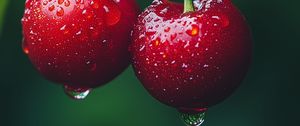 Preview wallpaper cherries, fruits, drops, dew, macro, red