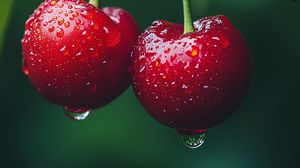 Preview wallpaper cherries, fruits, drops, dew, macro, red