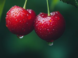 Preview wallpaper cherries, fruits, drops, dew, macro, red