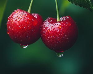 Preview wallpaper cherries, fruits, drops, dew, macro, red