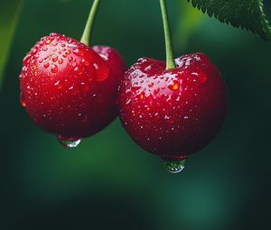 Preview wallpaper cherries, fruits, drops, dew, macro, red