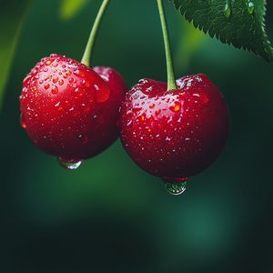 Preview wallpaper cherries, fruits, drops, dew, macro, red