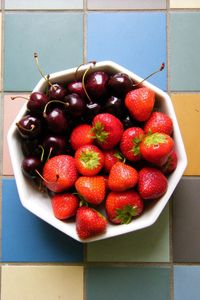 Preview wallpaper cherries, strawberries, berries, plate
