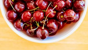 Preview wallpaper cherry, berries, bowl, food