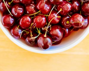 Preview wallpaper cherry, berries, bowl, food