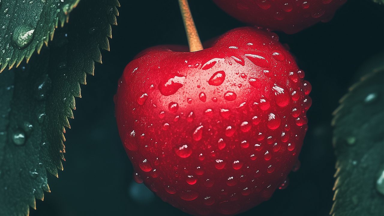 Wallpaper cherry, berries, drops, moisture, macro, red