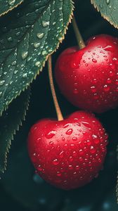 Preview wallpaper cherry, berries, drops, moisture, macro, red