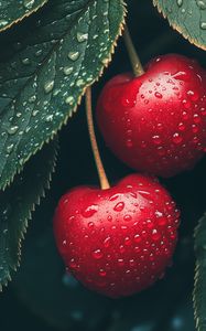 Preview wallpaper cherry, berries, drops, moisture, macro, red