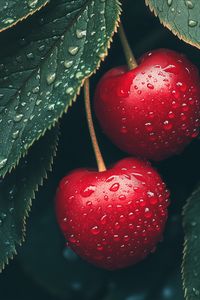 Preview wallpaper cherry, berries, drops, moisture, macro, red