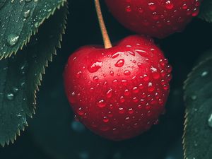 Preview wallpaper cherry, berries, drops, moisture, macro, red