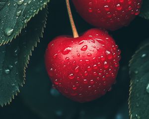 Preview wallpaper cherry, berries, drops, moisture, macro, red