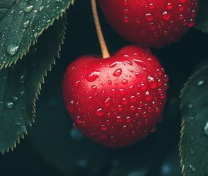 Preview wallpaper cherry, berries, drops, moisture, macro, red