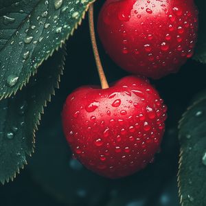 Preview wallpaper cherry, berries, drops, moisture, macro, red