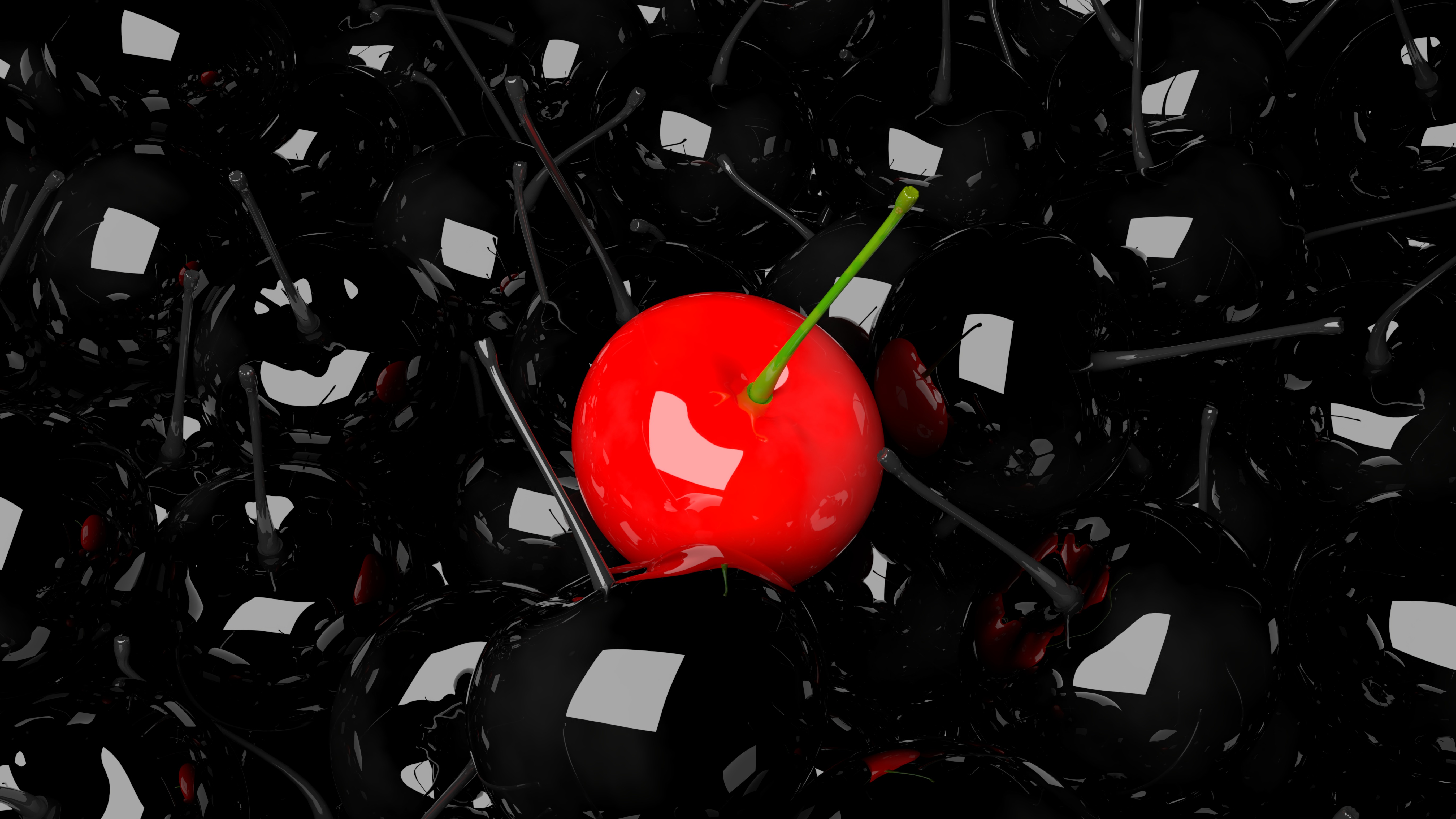 5488x3086 Wallpaper cherry, berry, 3d, red, black