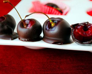 Preview wallpaper cherry, berry, chocolate, sweet, close-up, beautiful