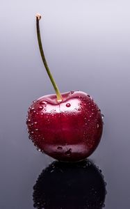 Preview wallpaper cherry, berry, drops, reflection, wet, macro