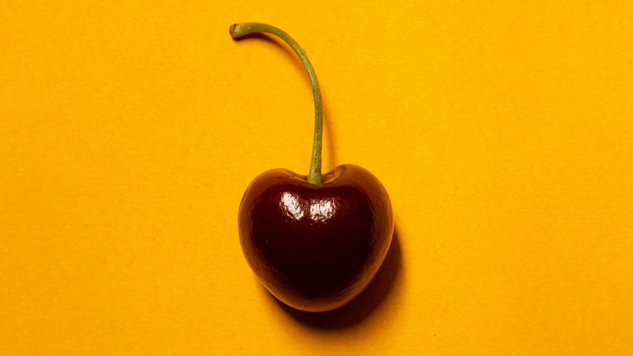 Wallpaper cherry, berry, red, yellow, minimalism