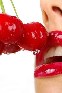 Preview wallpaper cherry, close up, lips, girl, red
