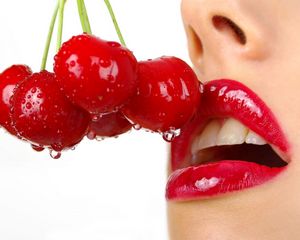 Preview wallpaper cherry, close up, lips, girl, red