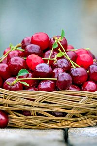 Preview wallpaper cherry, fruit, basket, food