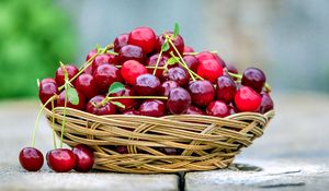 Preview wallpaper cherry, fruit, basket, food