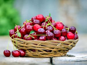 Preview wallpaper cherry, fruit, basket, food