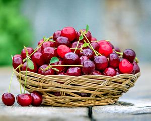 Preview wallpaper cherry, fruit, basket, food