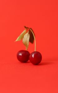 Preview wallpaper cherry, fruit, berry, red, leaf