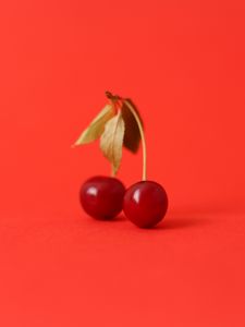 Preview wallpaper cherry, fruit, berry, red, leaf