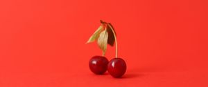 Preview wallpaper cherry, fruit, berry, red, leaf