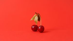 Preview wallpaper cherry, fruit, berry, red, leaf