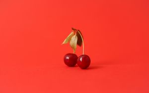 Preview wallpaper cherry, fruit, berry, red, leaf