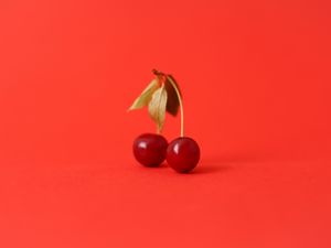 Preview wallpaper cherry, fruit, berry, red, leaf