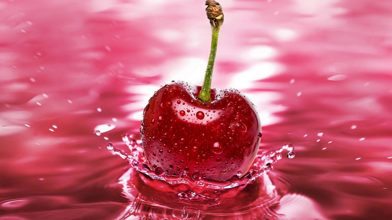 Wallpaper cherry, red, water, spray