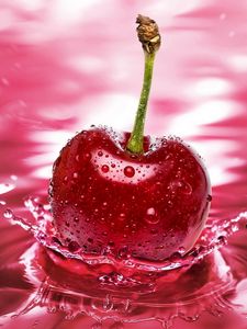 Preview wallpaper cherry, red, water, spray