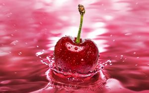 Preview wallpaper cherry, red, water, spray