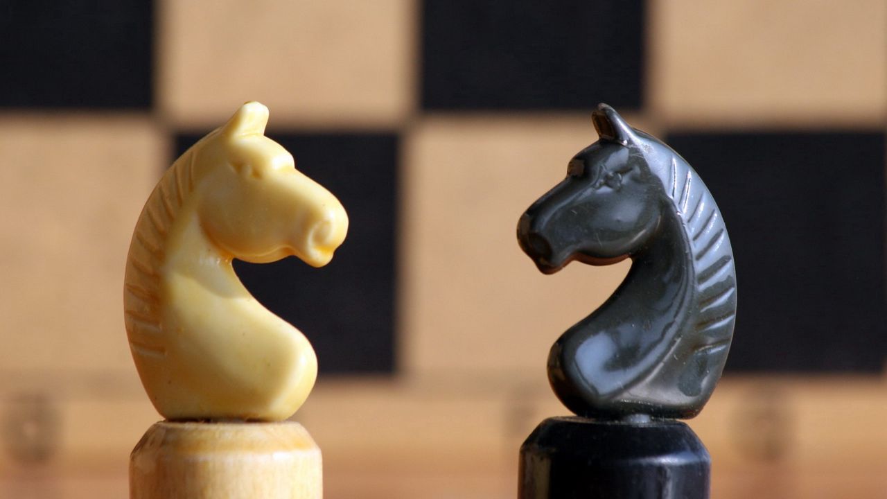Wallpaper chess, figures, horse, black, white