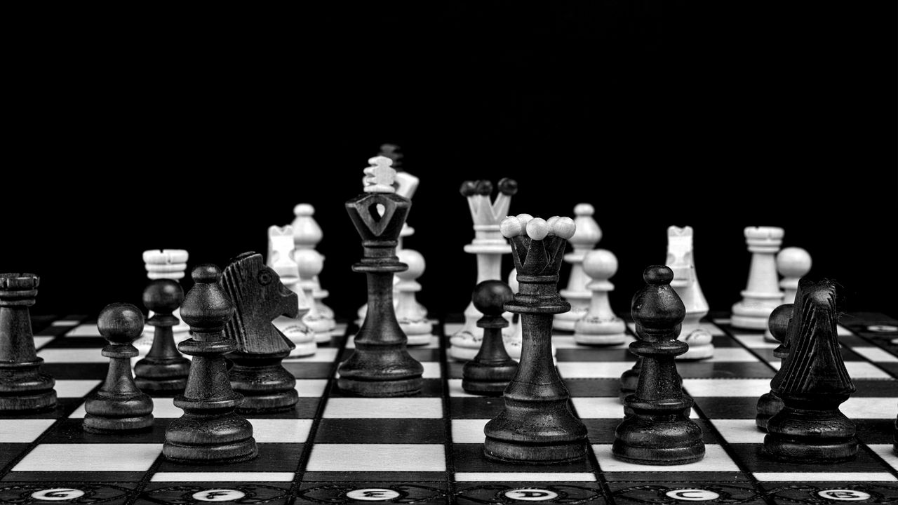 Wallpaper chess, pieces, game, black and white