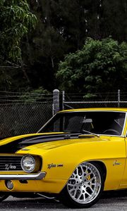 Preview wallpaper chevrolet, camaro, 1969, yellow, side view