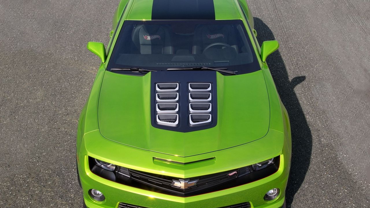 Wallpaper chevrolet camaro, cars, car, green, top view