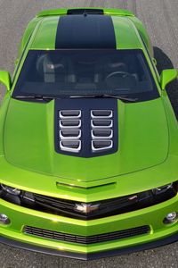 Preview wallpaper chevrolet camaro, cars, car, green, top view