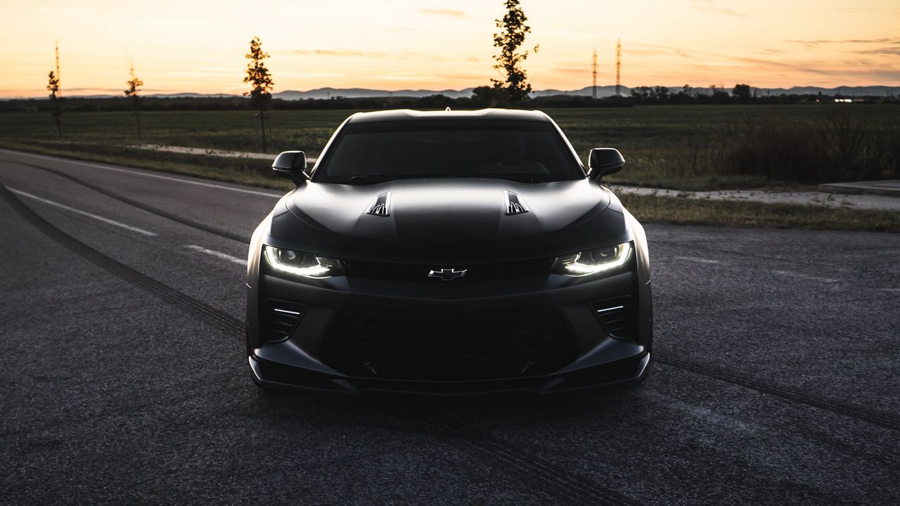 Wallpaper chevrolet camaro, chevrolet, car, black, front view