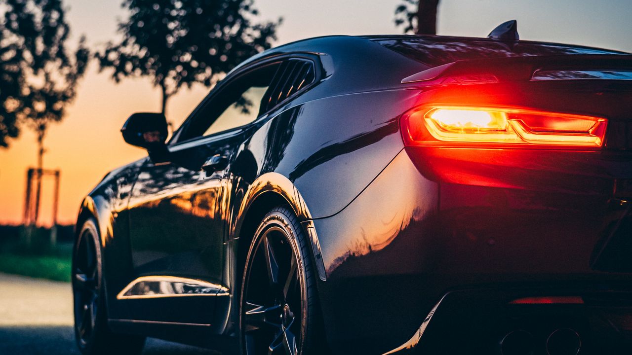 Wallpaper chevrolet camaro, chevrolet, car, tailights, light, sunset