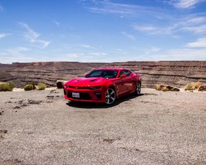 Preview wallpaper chevrolet camaro, chevrolet, car, red, canyon