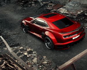 Preview wallpaper chevrolet camaro, chevy camaro, carbon, red, top view