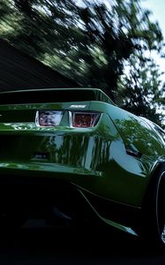 Preview wallpaper chevrolet, camaro, green, rear bumper, speed, blur