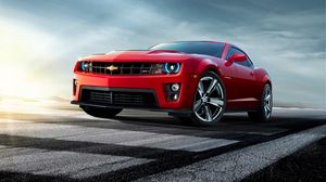 Preview wallpaper chevrolet, camaro, red, front view