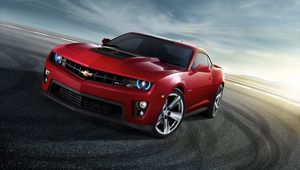 Preview wallpaper chevrolet, camaro, red, front view, drift