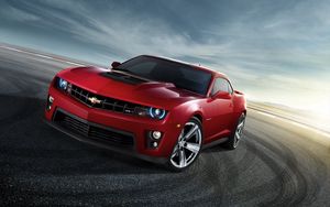 Preview wallpaper chevrolet, camaro, red, front view, drift