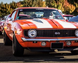 Preview wallpaper chevrolet, camaro, ss, red, front view